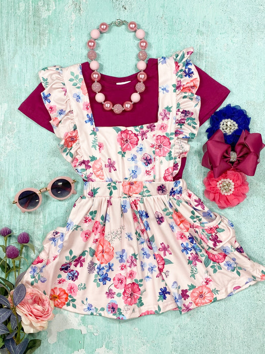 Floral ruffle jumper dress