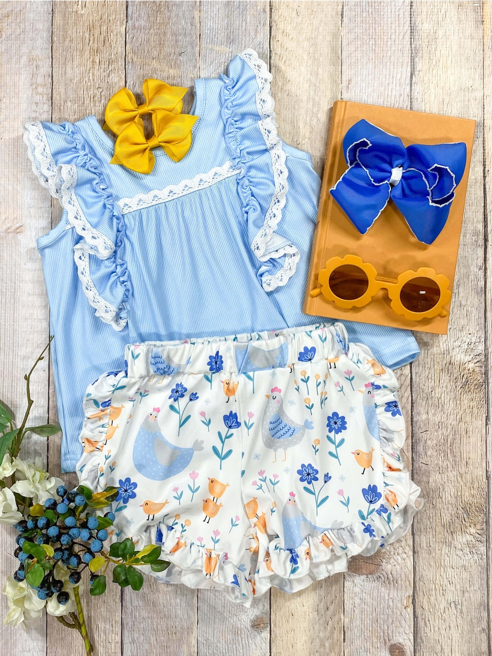 Blue garden ruffle set